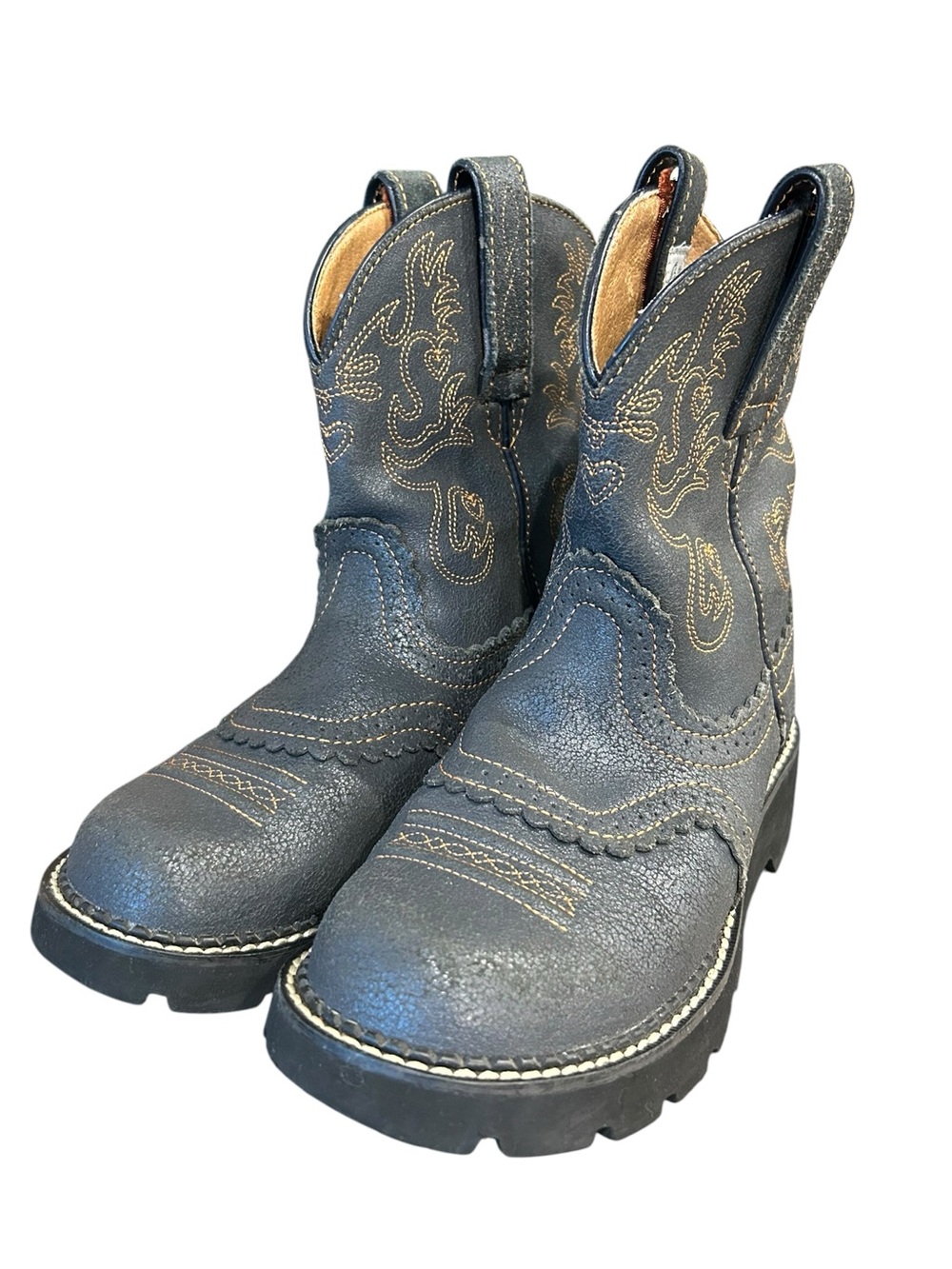 Ariat Fatbaby Boots Rare! Slate Crinkle- Western Tan Stitching Round Toe Sz 6.5B - Picture 14 of 16